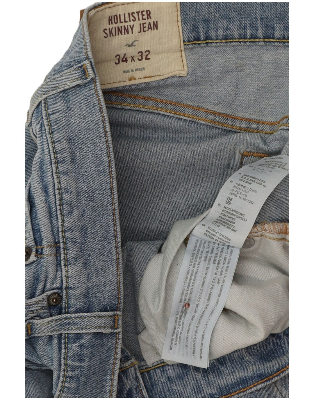 Hollister Herren Skinny Jeans W34 L32 Blaue Baumwolle