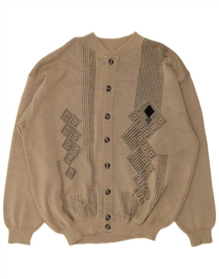 Marc Rene Herren-Strickjacke mit lockerer Passform, Größe 48, mittelbeige, geometrisch