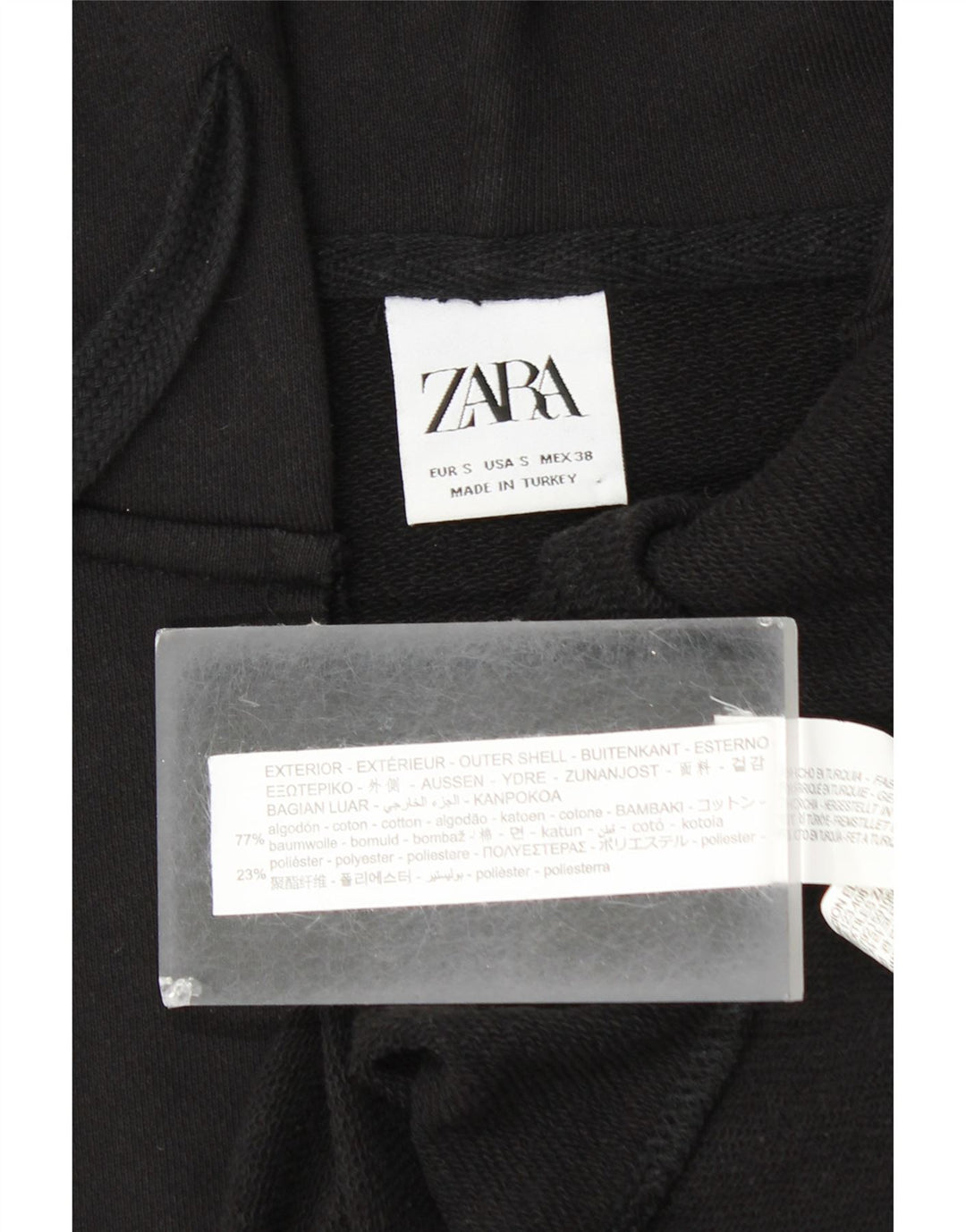 ZARA Damen Longline-Cardigan mit Kapuze, Gr. 10, Größe S, Schwarz, Baumwolle