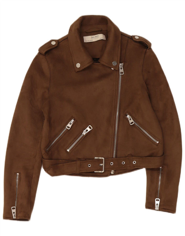 Zara Damen Bikerjacke UK 10 Small Braunes Polyester