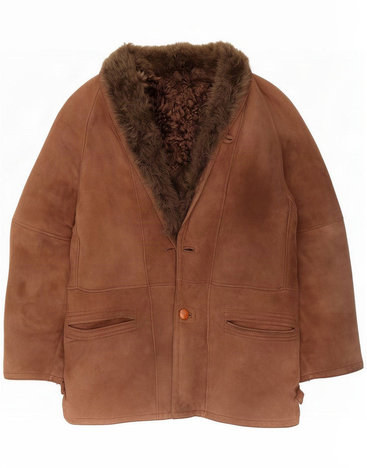 Vintage Herren Loose Fit Shearling Jacke IT 48 Mittelbraun
