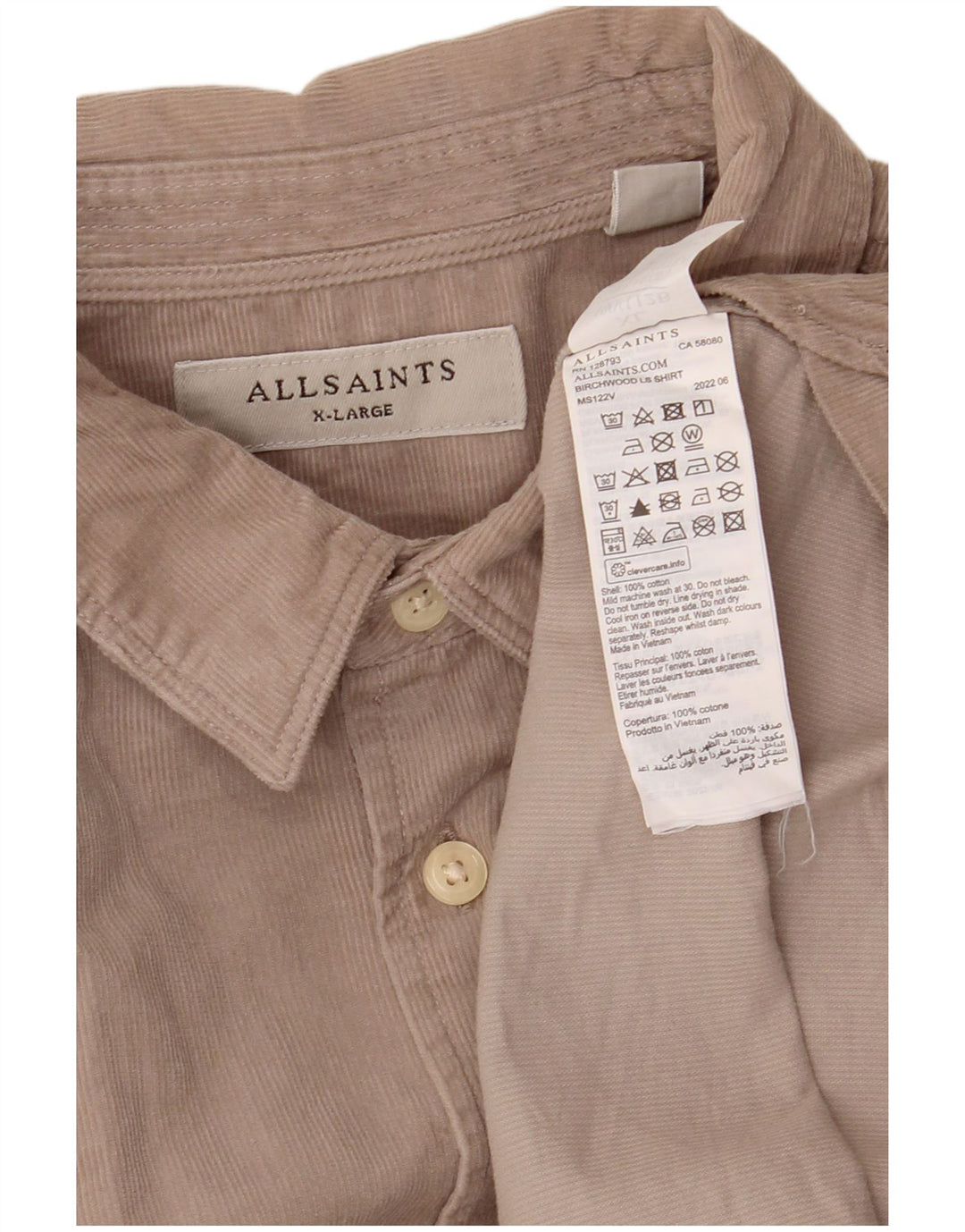 ALL SAINTS Herren Cordhemd XL Beige Baumwolle