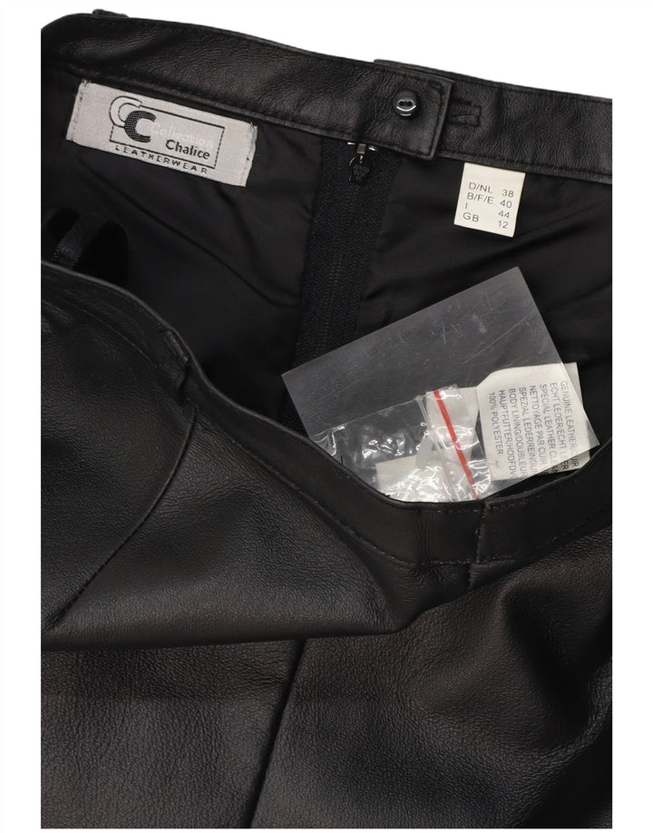 CHALICE Damen-Lederrock mit hoher Taille, UK 12, Mittel W26, schwarzes Leder