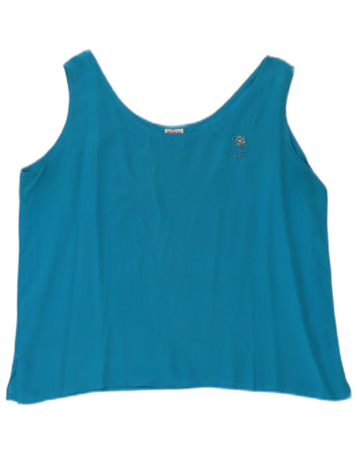 Vintage Damen Crop Ärmelloses Blusentop UK 14 Mittelblaue Seide