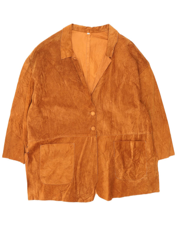 VINTAGE Damen Übergroßer Wildledermantel UK 14 Mittelbraunes Leder