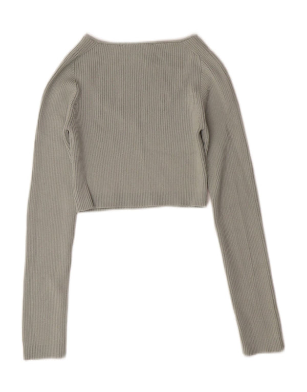 ZARA Damen Crop V-Ausschnitt Pullover Pullover UK 8 Small Grün Polyester