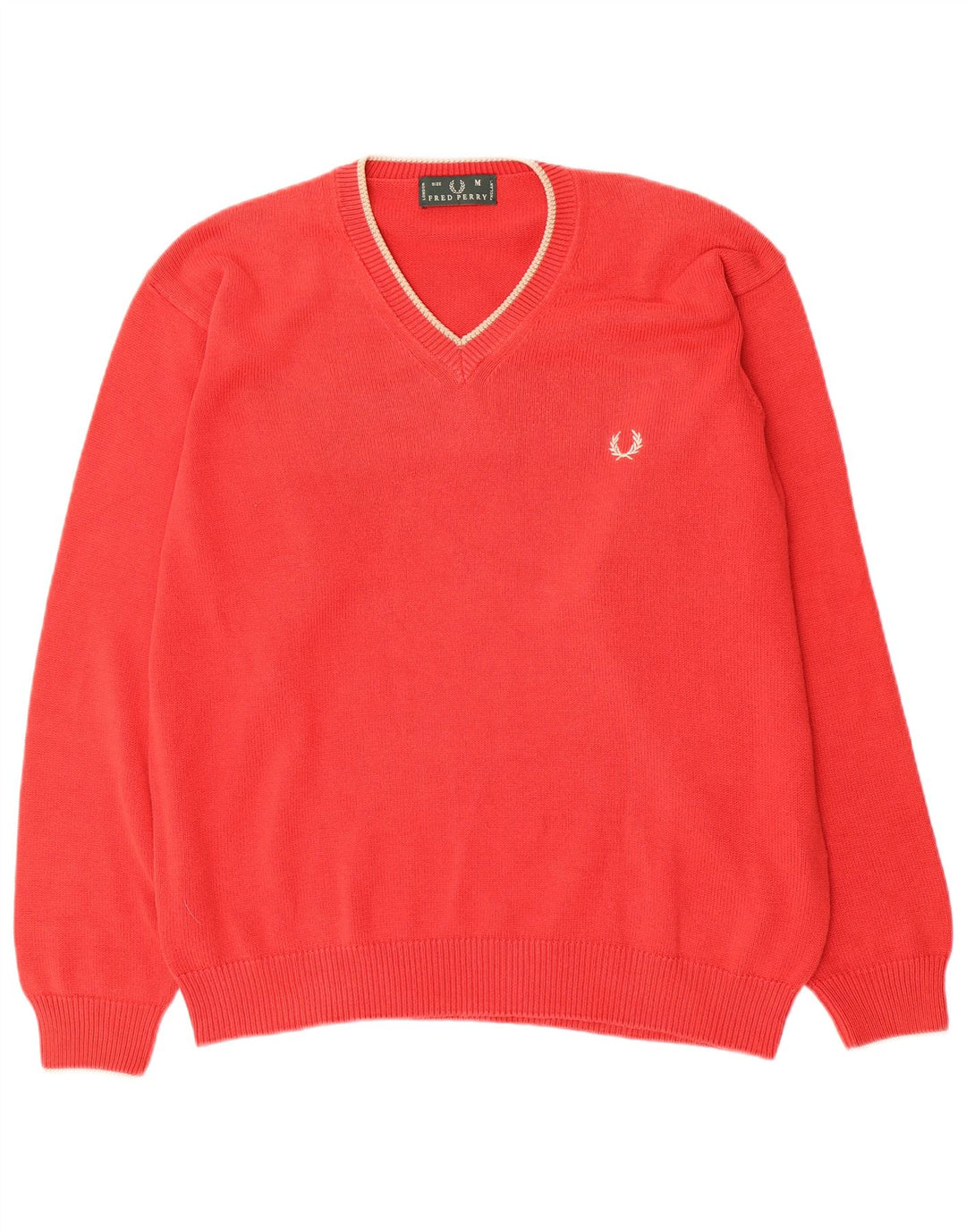 FRED PERRY Herren-Pullover mit V-Ausschnitt aus mittelroter Baumwolle