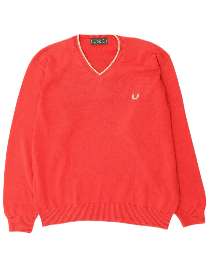 FRED PERRY Herren-Pullover mit V-Ausschnitt aus mittelroter Baumwolle