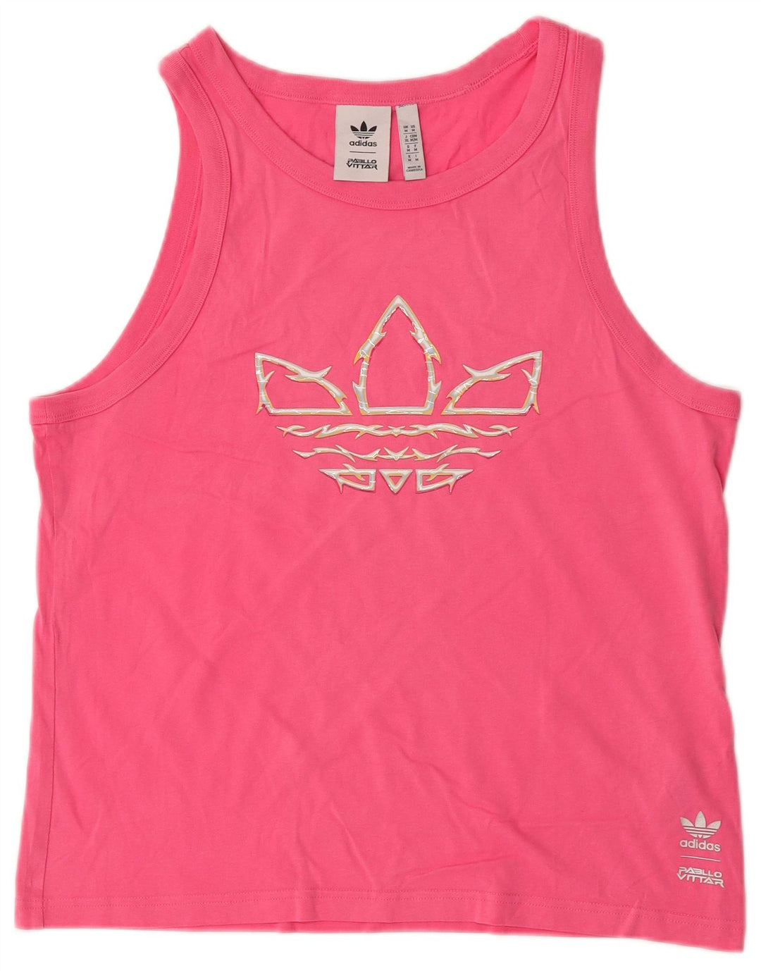 Adidas Damen Pabllo Vittar Graphic Vest Top UK 14 Mittelrosa Baumwolle