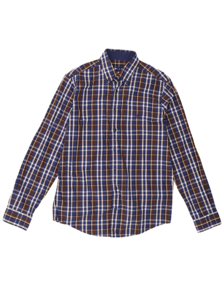 Adidas Herren-Hemd, Größe 40, mittelblau, kariert, Baumwolle