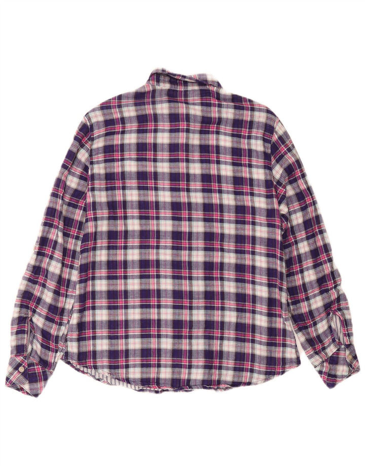 LEE Damen Riders Flanellhemd UK 14 Mittelviolette Karo-Baumwolle