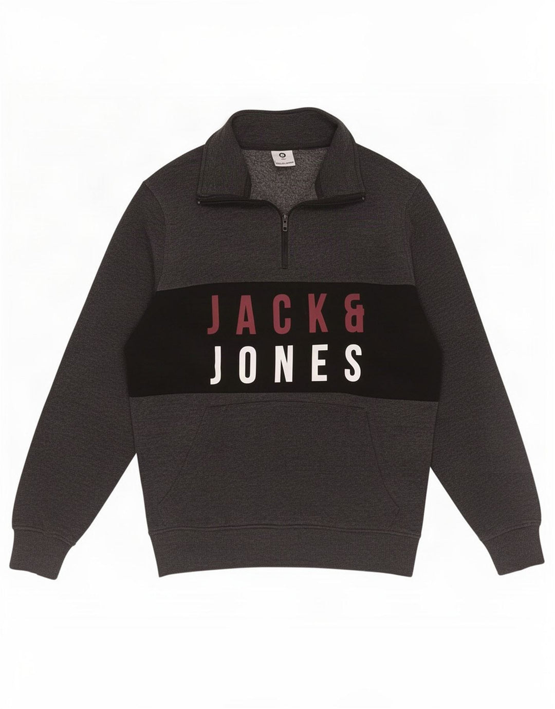 Jack & Jones Herren Core Zip Neck Sweatshirt Pullover Mittelgrau Farbblock