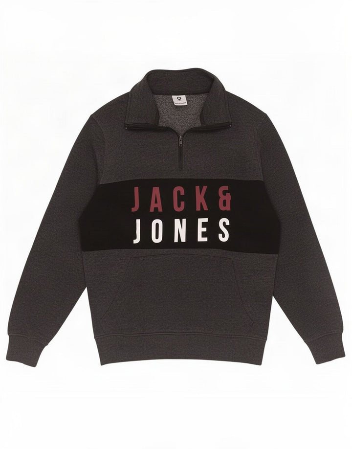 Jack & Jones Herren Core Zip Neck Sweatshirt Pullover Mittelgrau Farbblock