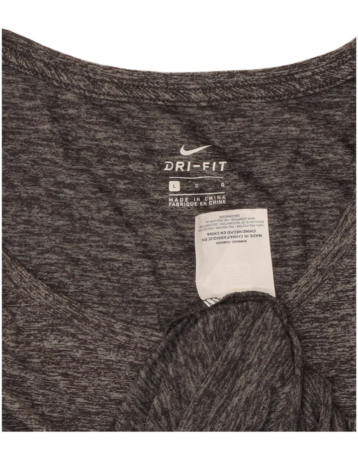 Nike Damen Dri Fit T-Shirt Top UK 16 Large Grau geflecktes Polyester