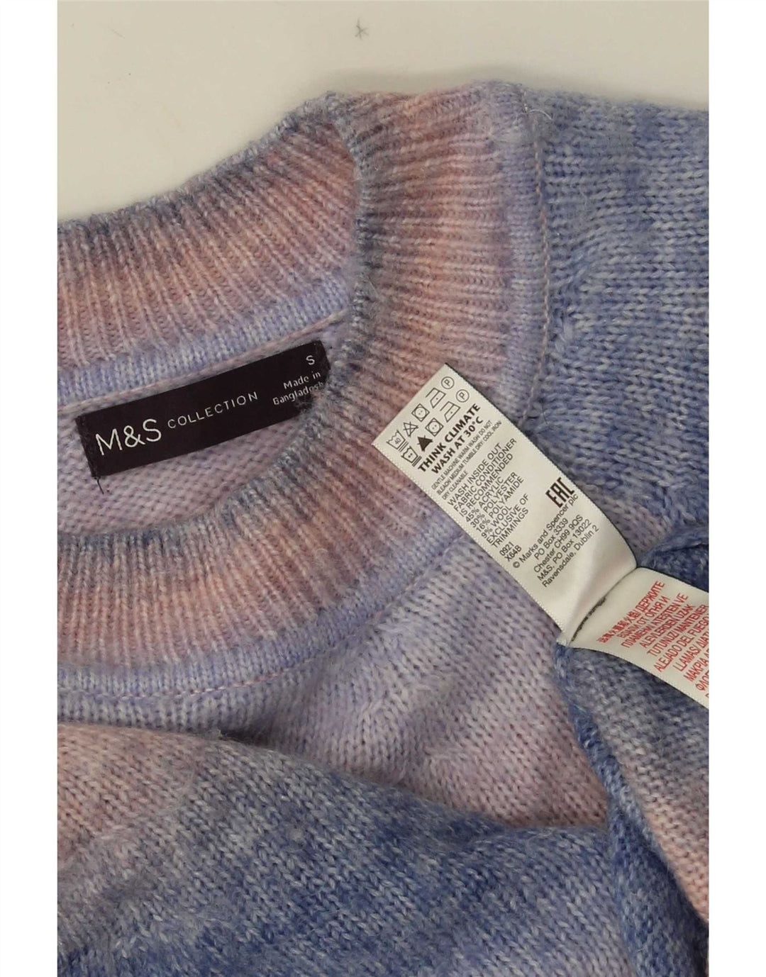 Marks & Spencer Herren-Pullover mit Rundhalsausschnitt, klein, blau, Batik-Acryl