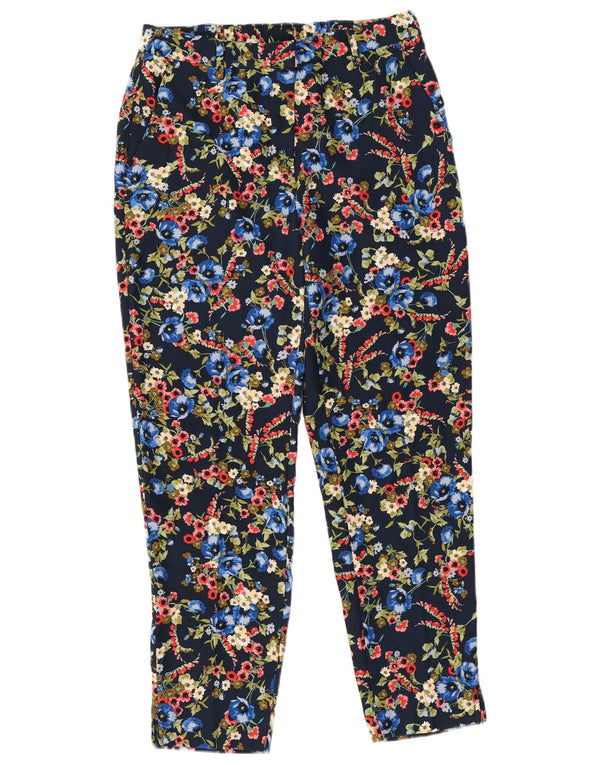 BENETTON Womens Slim Cropped Trousers UK 10 Small W32 L26 Navy Blue Floral
