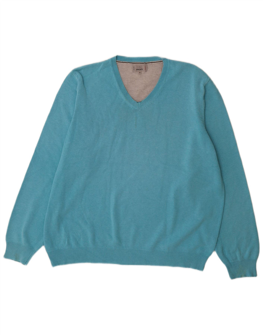 Marks & Spencer Herren-Pullover mit normaler Passform und V-Ausschnitt, XL, Blau