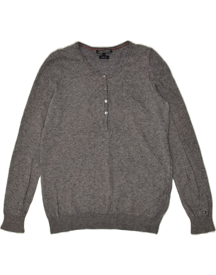 TOMMY HILFIGER Womens V-Neck Jumper Sweater UK 10 Small Grey Wool | Vintage Tommy Hilfiger | Thrift | Second-Hand Tommy Hilfiger | Used Clothing | Messina Hembry 