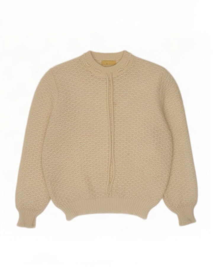 Vintage Damen Rundhalspullover Pullover UK 14 Medium Beige