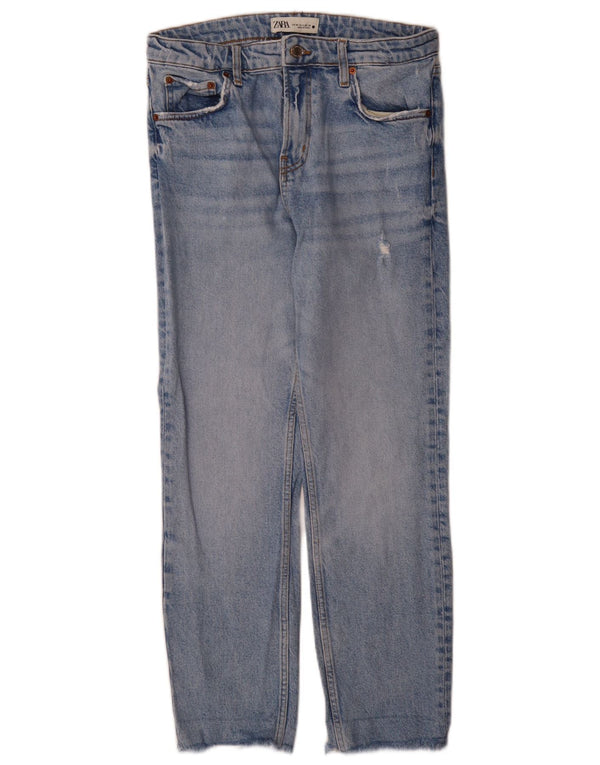 Zara Damen High Waist Distressed Straight Jeans EU 38 Small W28 L27 Blau