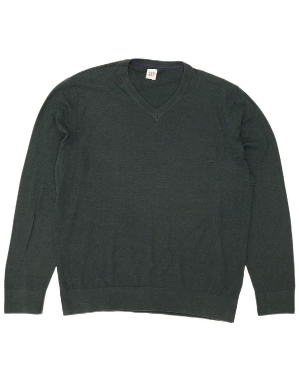 Gap Mens V-Neck Jumper Sweater XL Green