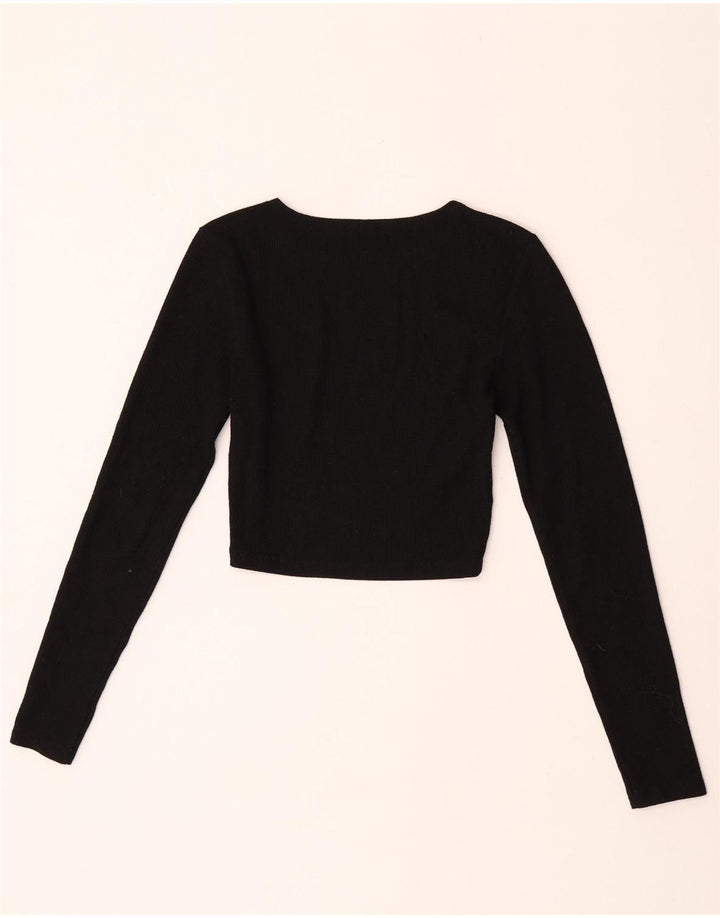 Zara Damen Crop Top Langarm UK 12 Medium Schwarz Polyester
