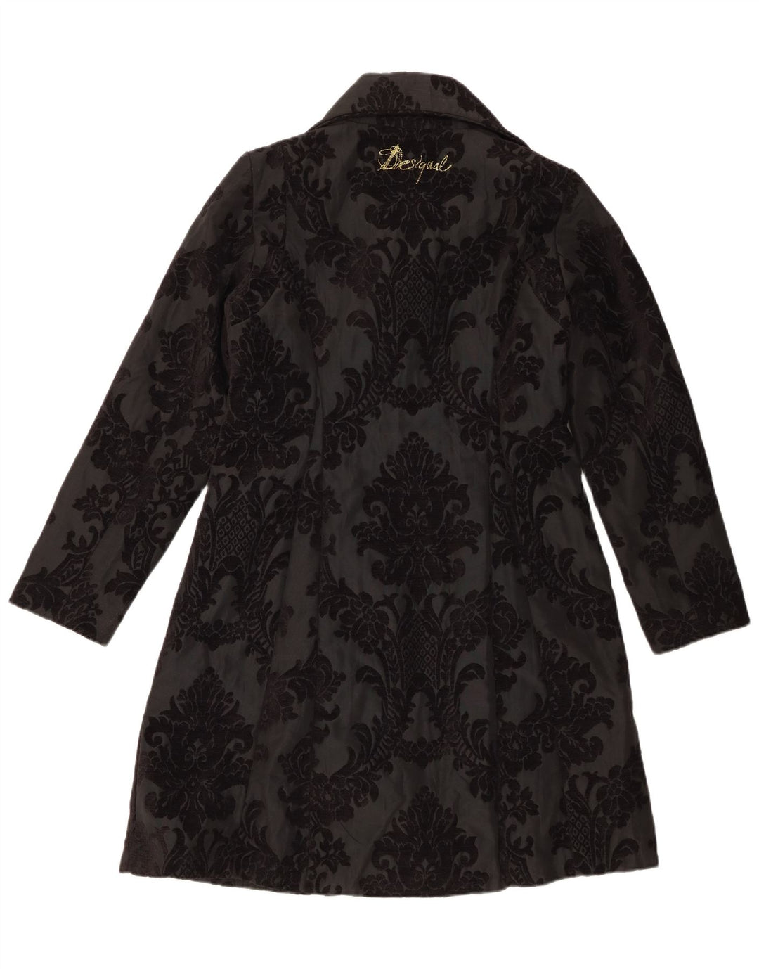 Desigual Damen Mantel EU 42 Großes schwarzes Blumenmuster aus Polyester
