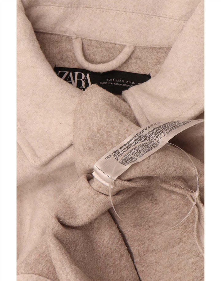 Zara Damen Übergroße Shacket-Jacke UK 10 Small Beige Polyester