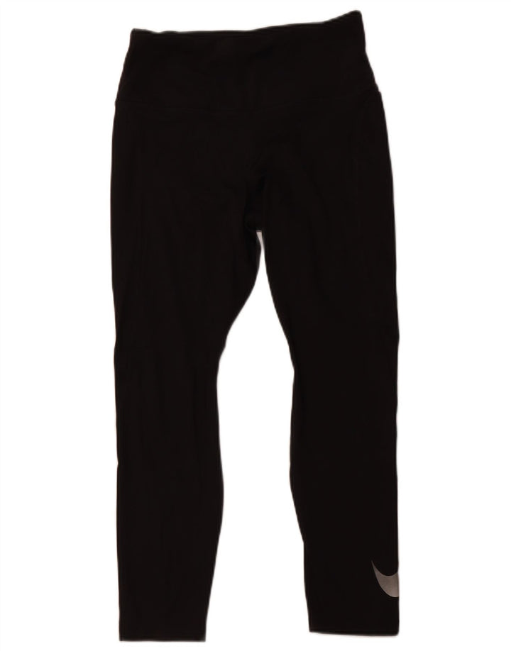 NIKE Womens Dri Fit Crop Leggings UK 12 Mittelschwarzes Polyester