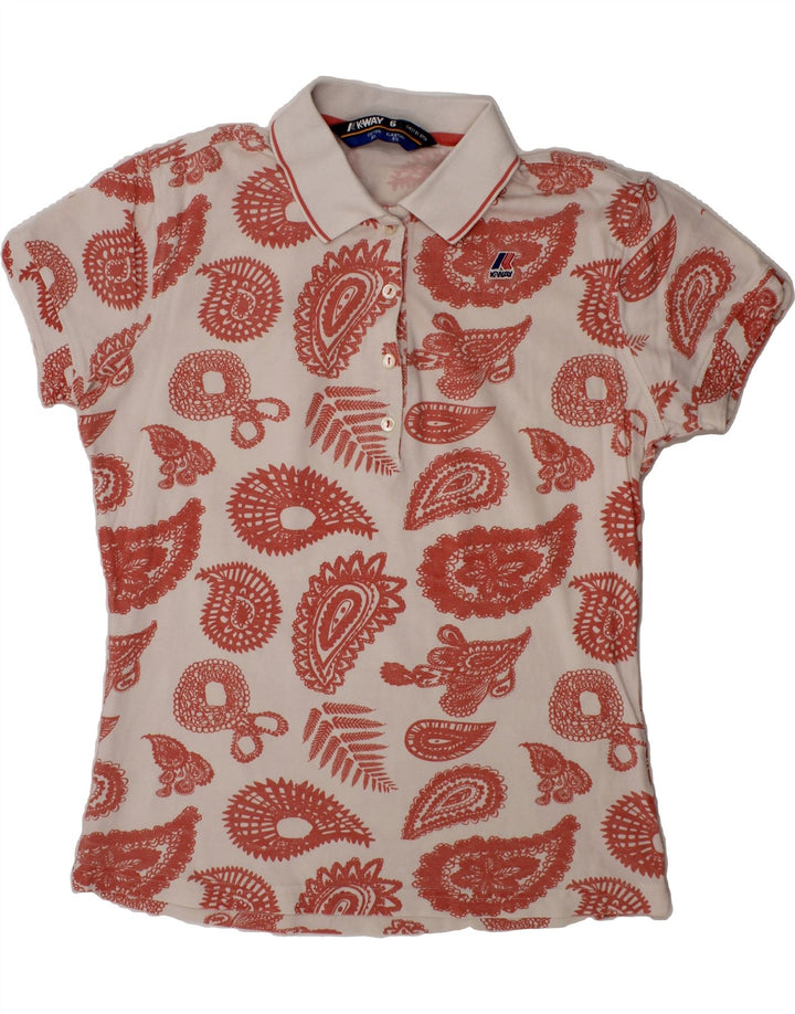 K-WAY Womens Polo Shirt US 6 Medium White Paisley Cotton Vintage K-Way and Second-Hand K-Way from Messina Hembry 