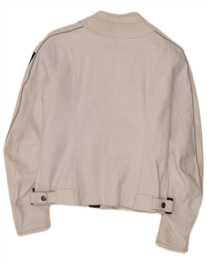 Arlen Ness Damen Leder Bikerjacke UK 18 XL Off White Leder