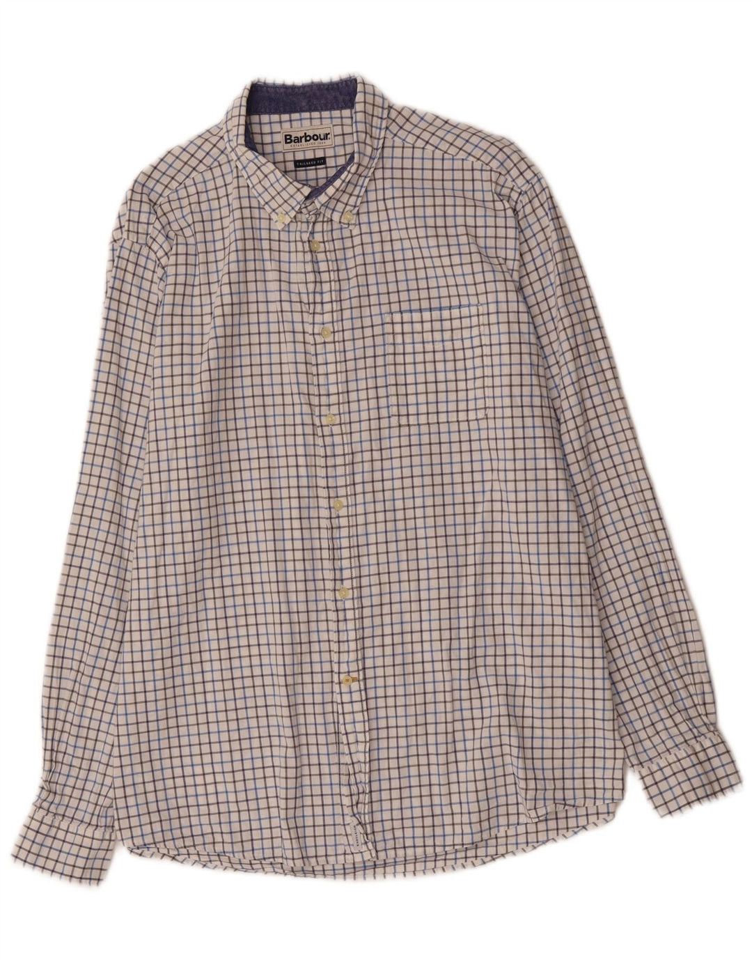 BARBOUR Mens Tailored Fit Shirt 2XL White Check Cotton