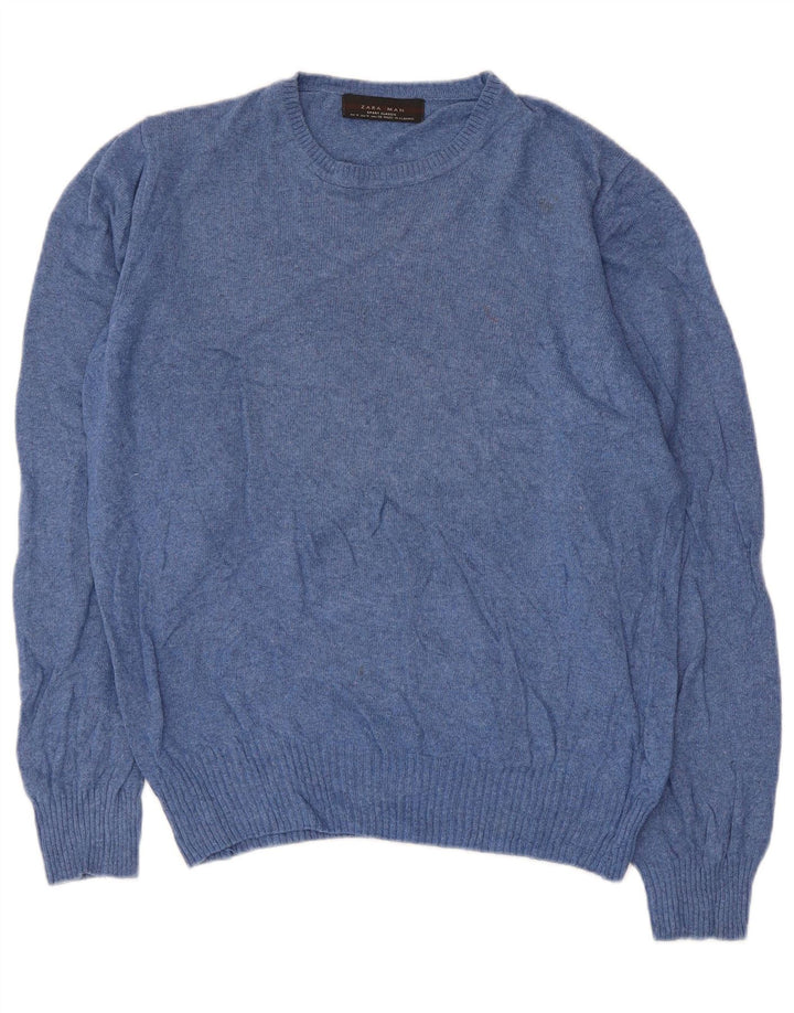 Zara Herren-Pullover mit Rundhalsausschnitt, Mittelblau