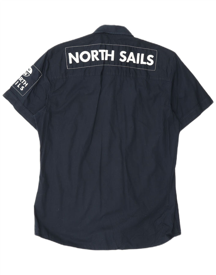 North Sails Herren Grafik-Kurzarmhemd aus mittelblauer Baumwolle