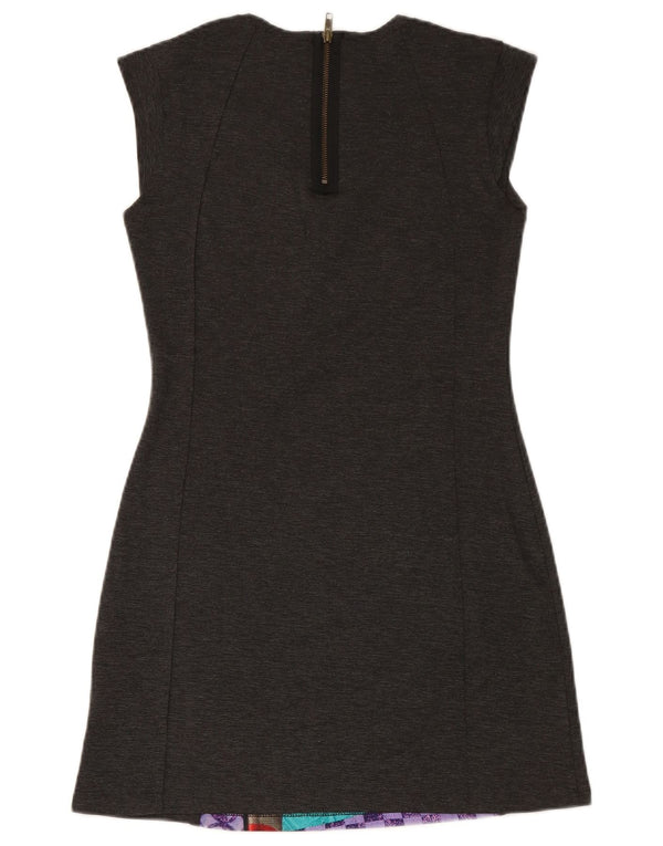 DESIGUAL Damen Ärmelloses Etuikleid UK 14 Mittelgrau Patchwork