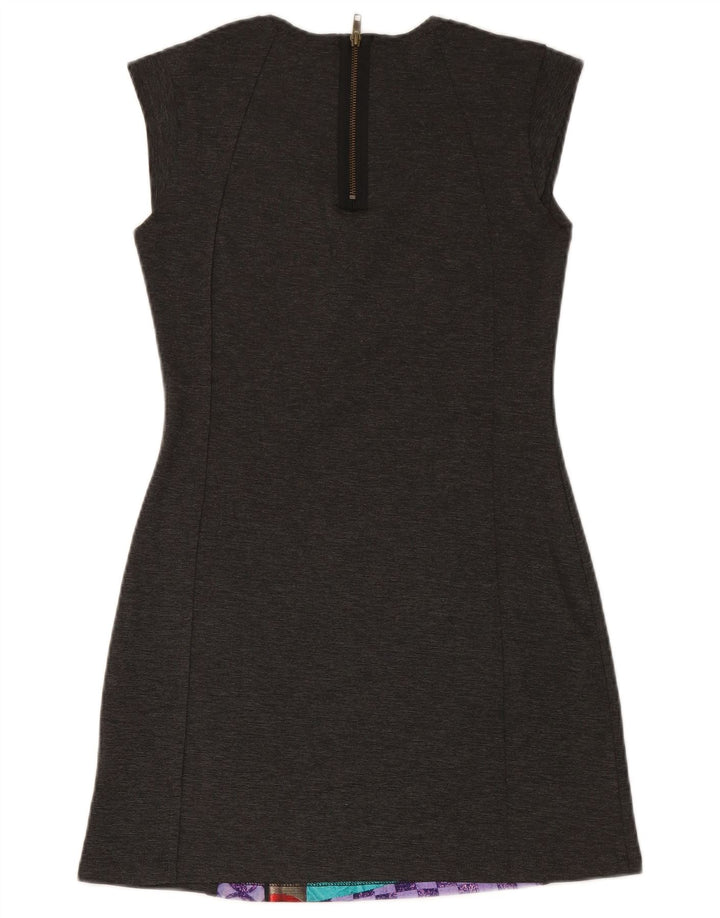 DESIGUAL Damen Ärmelloses Etuikleid UK 14 Mittelgrau Patchwork