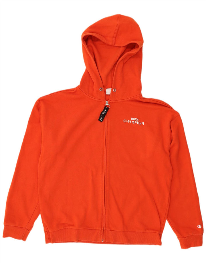 CHAMPION Womens Graphic Zip Hoodie Pullover UK 18 XL Orange Farbblock