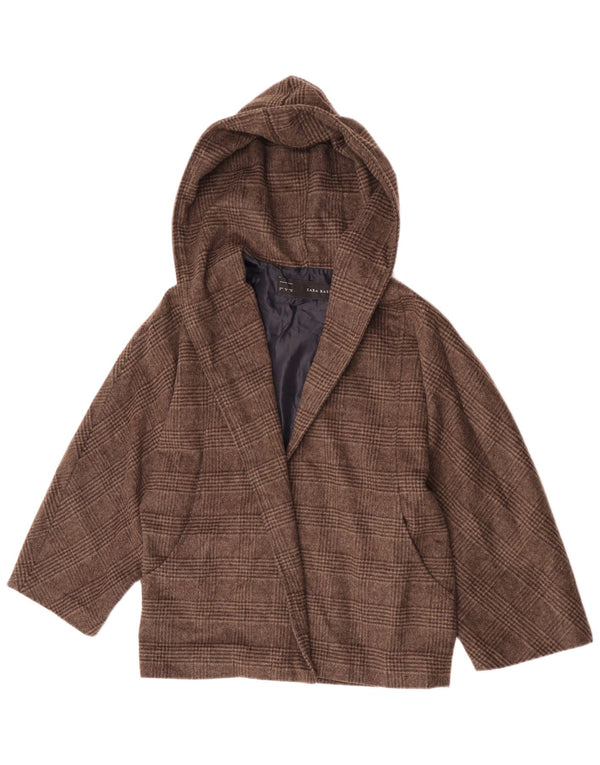 Offene Bomberjacke mit Kapuze von Zara für Damen, UK 14, Mittelbraun, kariert, Polyester