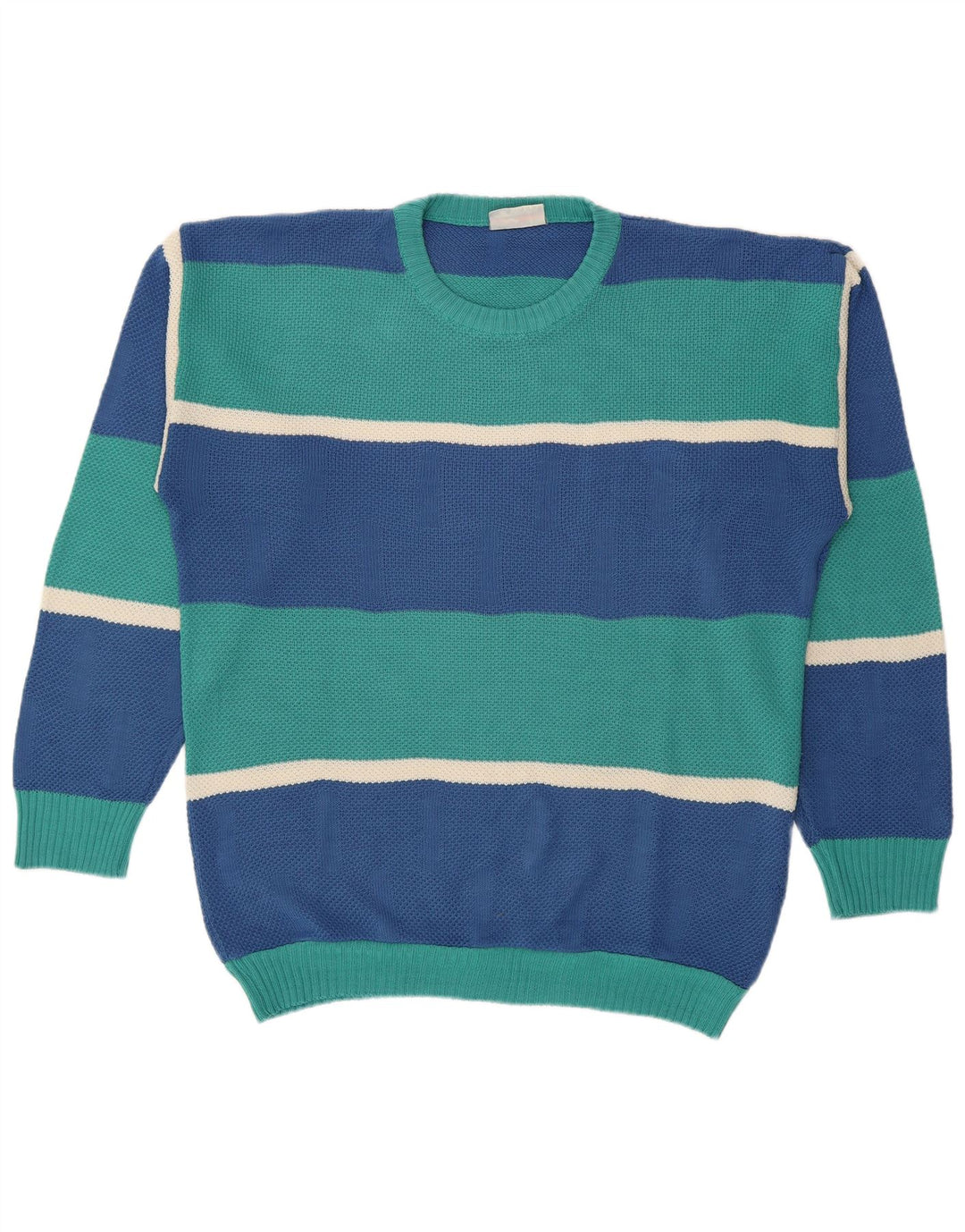 Vintage Herren Pullover mit Rundhalsausschnitt, groß, blau gestreift