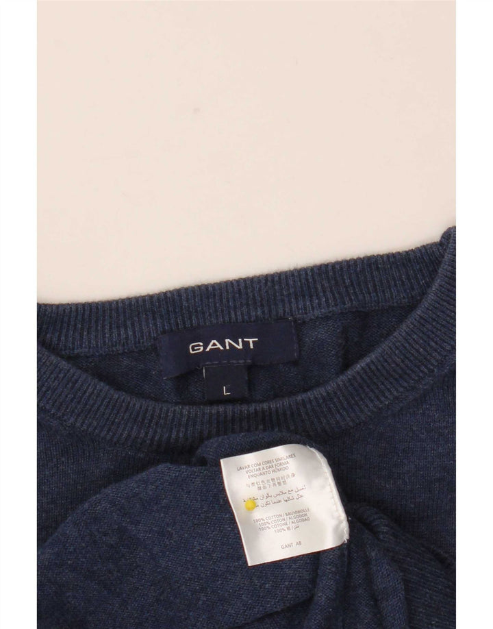 Gant Herren-Pullover mit Rundhalsausschnitt, groß, marineblaue Baumwolle