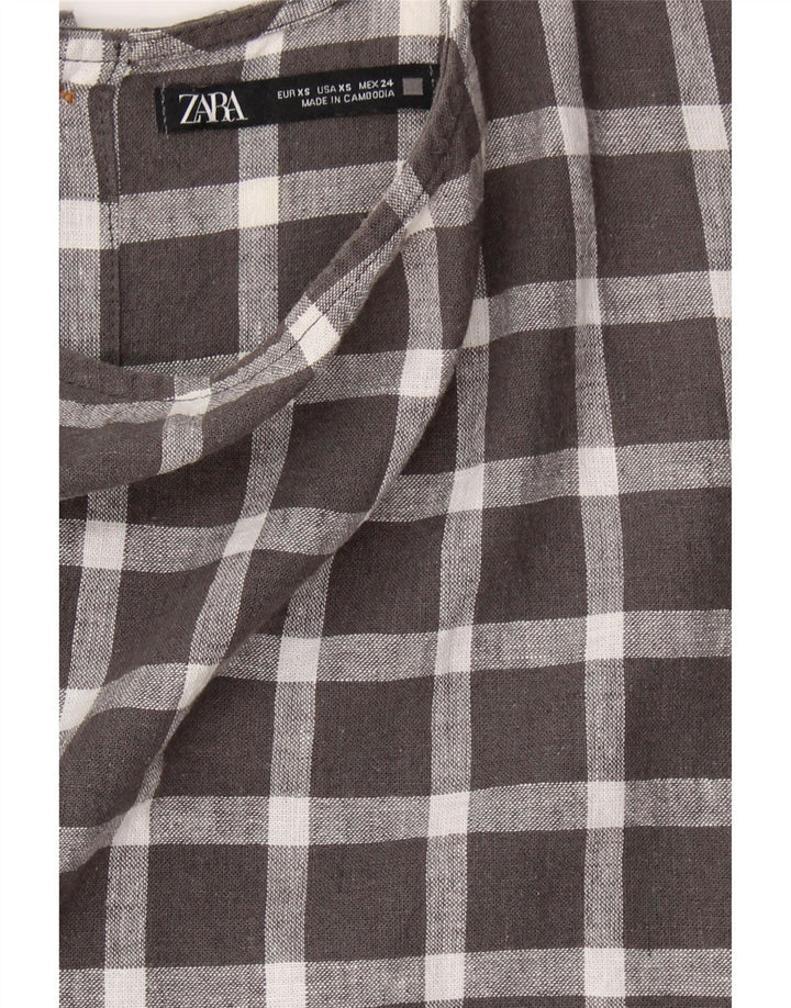 ZARA Womens Oversized Short Sleeve Shirt Blouse UK 6 XS Grey Check Vintage Zara and Second-Hand Zara from Messina Hembry 