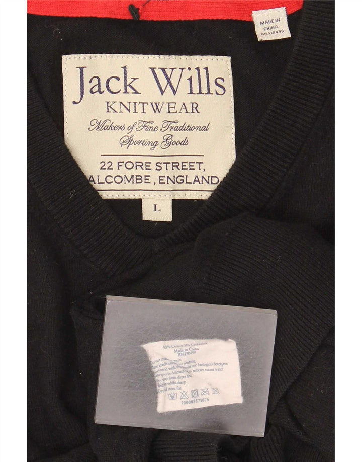 Jack Wills Herren-Pullover mit V-Ausschnitt, groß, aus schwarzer Baumwolle