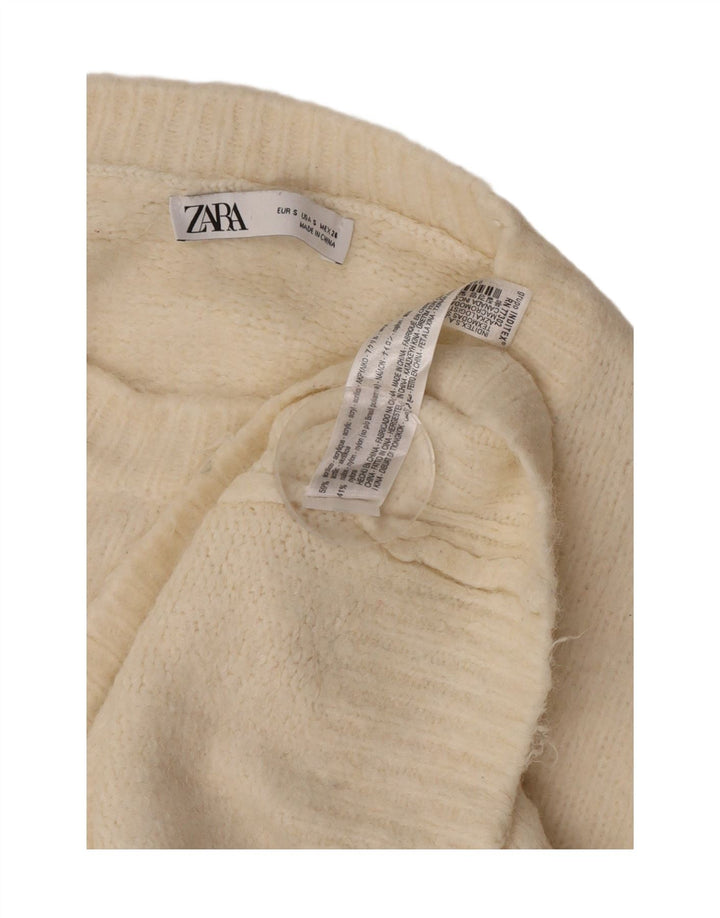 Zara Damen-Pullover, übergroß, U-Boot-Ausschnitt, Gr. 10, Größe S, gebrochenes Weiß