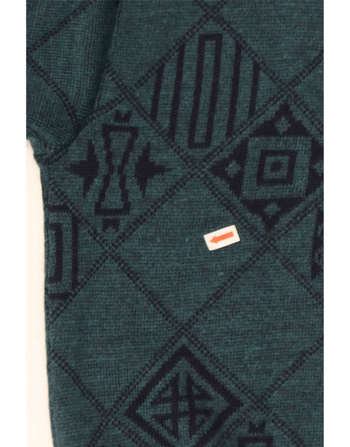 Lewinger Herren-Pullover mit V-Ausschnitt aus mittelgrüner, geometrischer Wolle