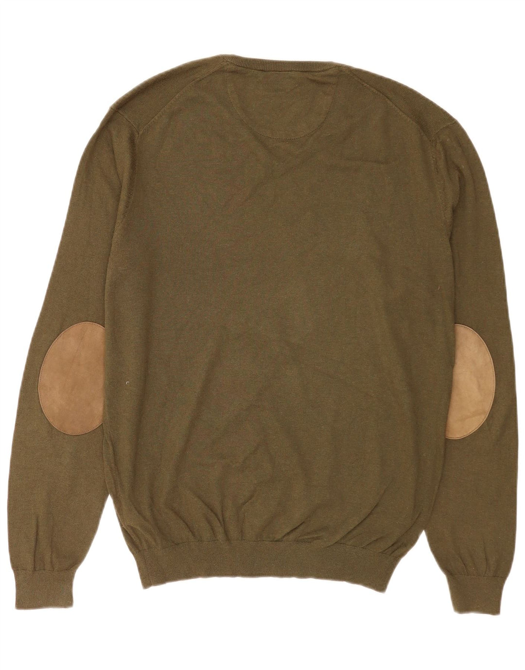 Massimo Dutti Herren-Pullover mit V-Ausschnitt, XL, Khaki, Baumwolle