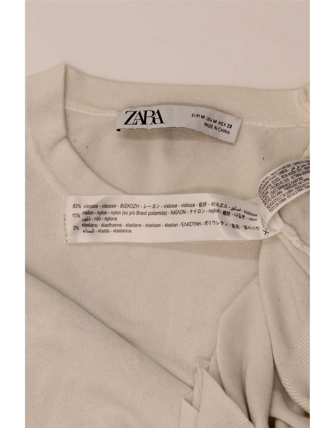 Zara Damen-Pullover mit Rundhalsausschnitt, UK 12, mittelweiße Viskose