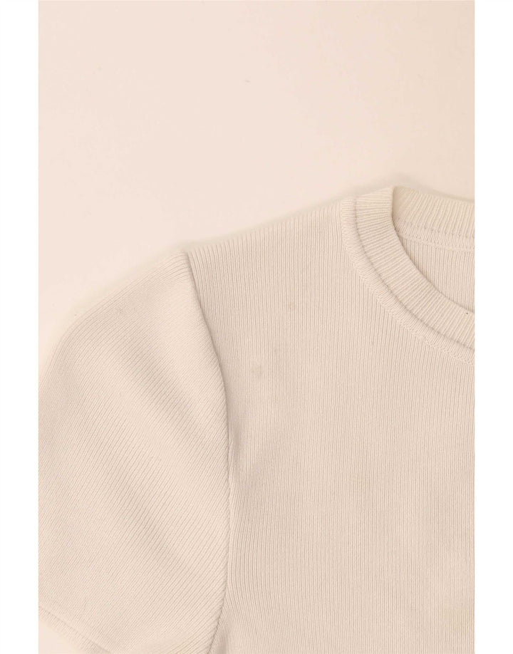 Zara Damen Crop T-Shirt Top UK 12 Mittelweiße Viskose
