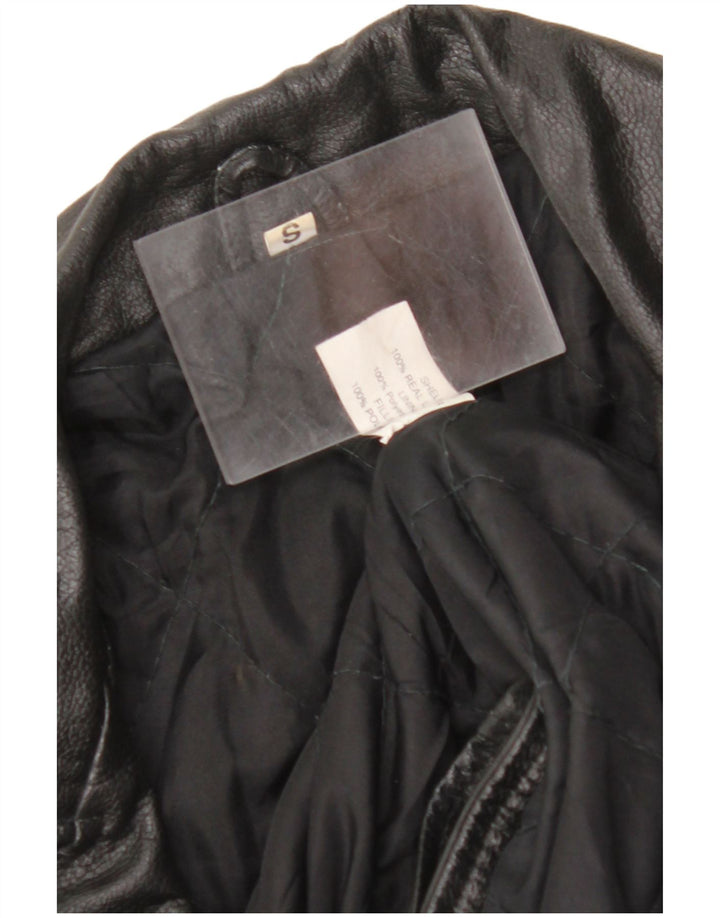 VINTAGE Übergroße Damen-Bikerjacke aus Leder, UK 10, kleines schwarzes Leder