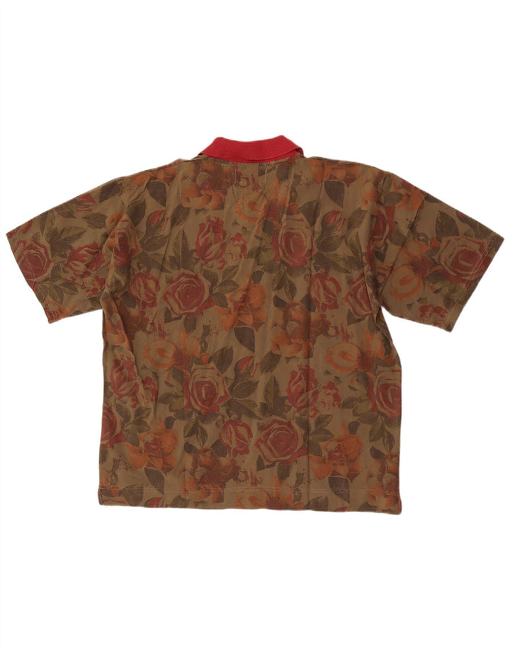 Vintage Herren Kurzarm Pullover Shirt XL Khaki Floral