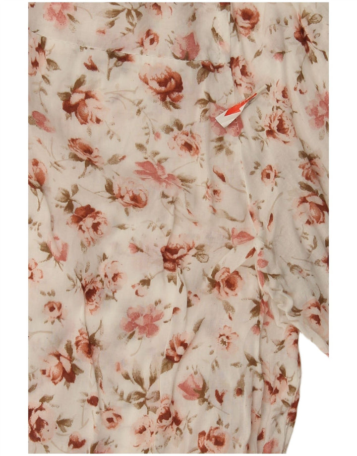 Zara Damen-Blusenoberteil mit 3/4-Ärmeln, UK-Größe 44, mittelweiß, geblümt
